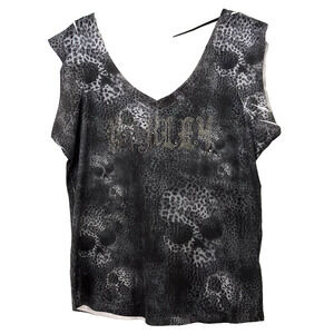 Harley Davidson Skull Sleeveless Tee Leopard Print Womens Plus Size 1W 18-20